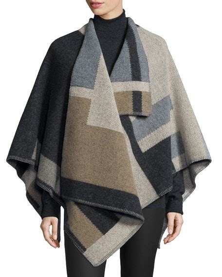 Burberry Colorblock Mega Check Cape, Camel